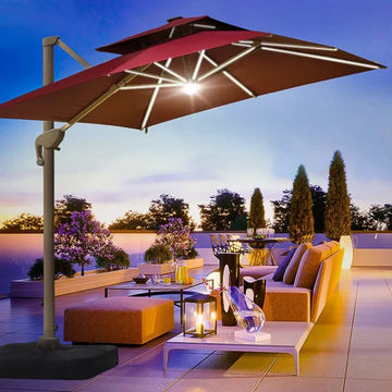 Ohana Patio Cantilever Umbrella with LED Lights Red