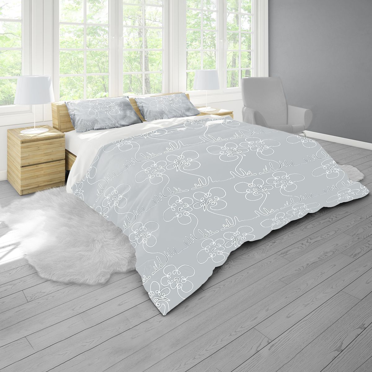 Flower Pattern on Grey By Fifo Duvet Cover Set King | LEROY MERLIN ...