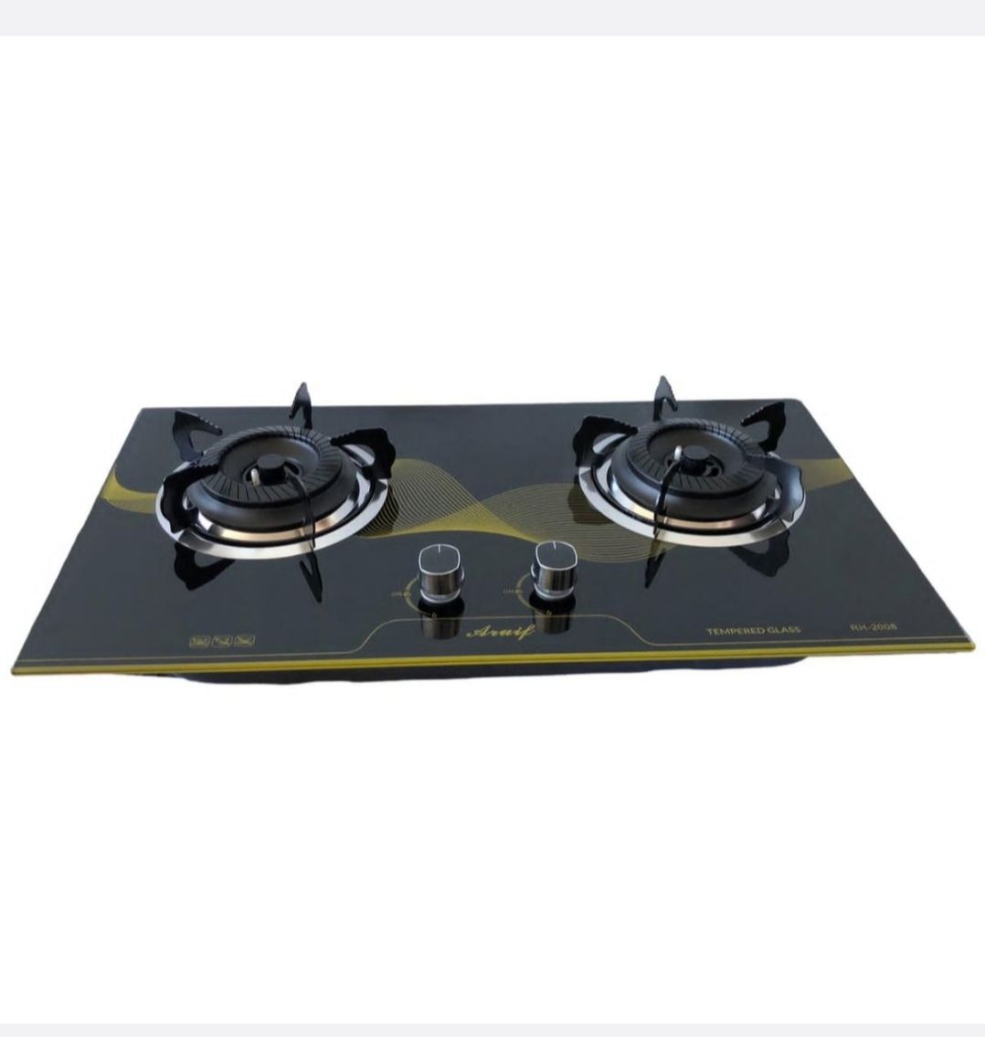 2-Burner Tempered Glass Panel Gas Stove with Auto Ignition