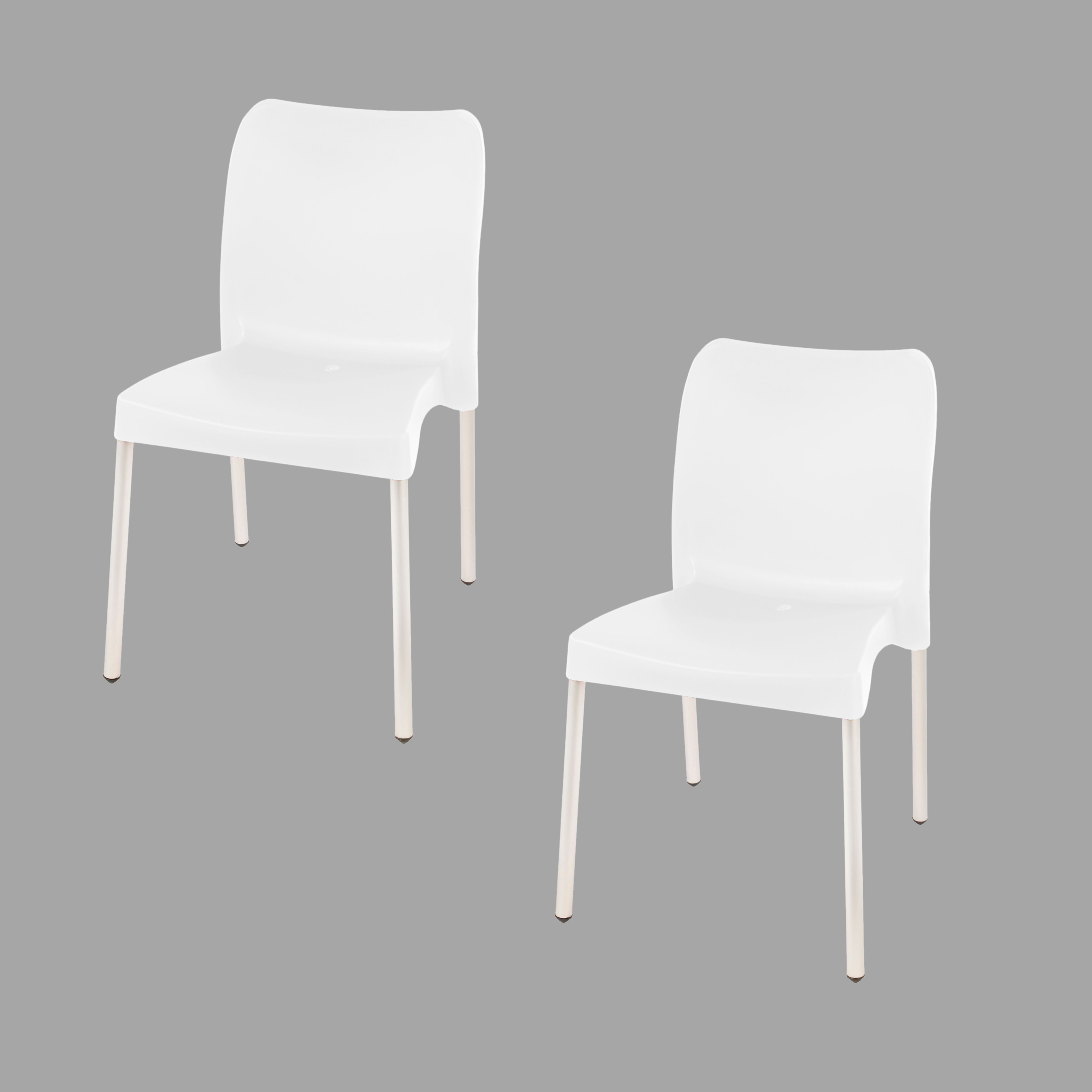 Florence Heavy  Duty Plastic Bistro Chair / Patio Chair / Garden Chair / Stackable - NO ARMRESTS - ICE WHITE  - Set of 2