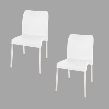 Florence Heavy  Duty Plastic Bistro Chair / Patio Chair / Garden Chair / Stackable - NO ARMRESTS - ICE WHITE  - Set of 2