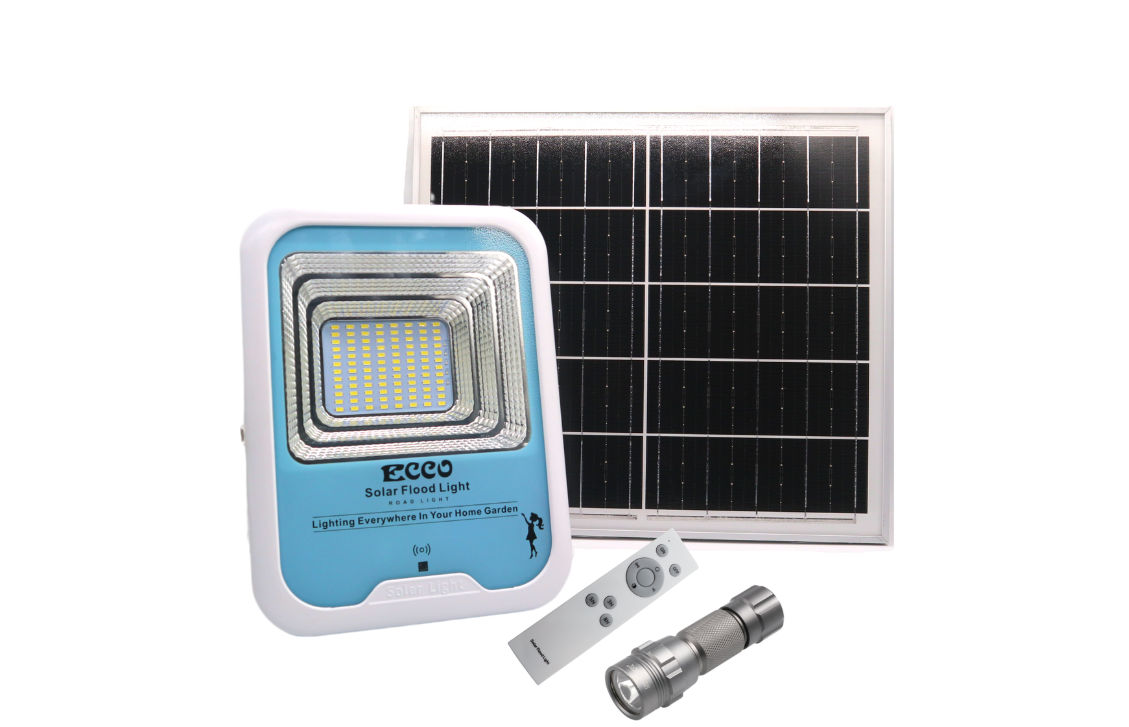 Ecco True 150W Solar Remote Controlled Flood Light and Stier Torch