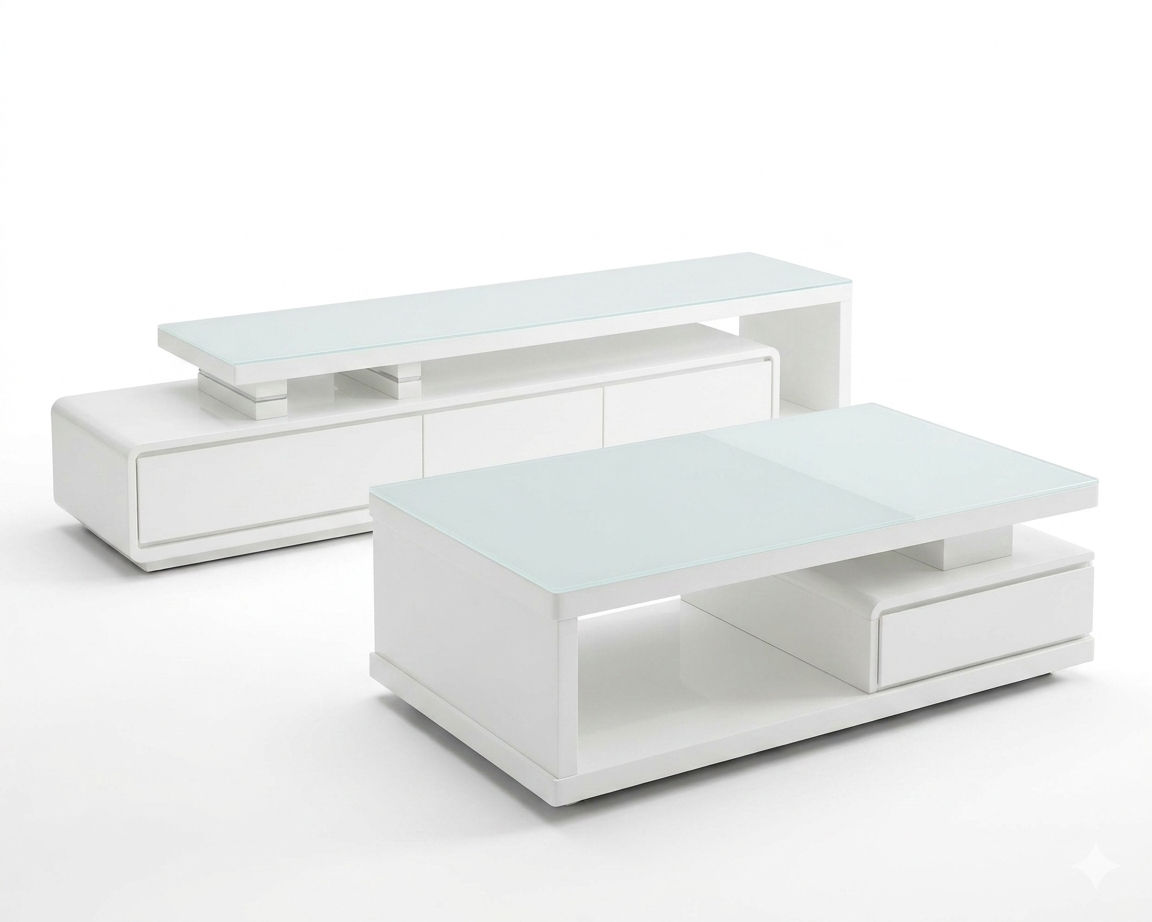 LBM FURN -Sevonia Coffee Table and Tv Stand Set- White