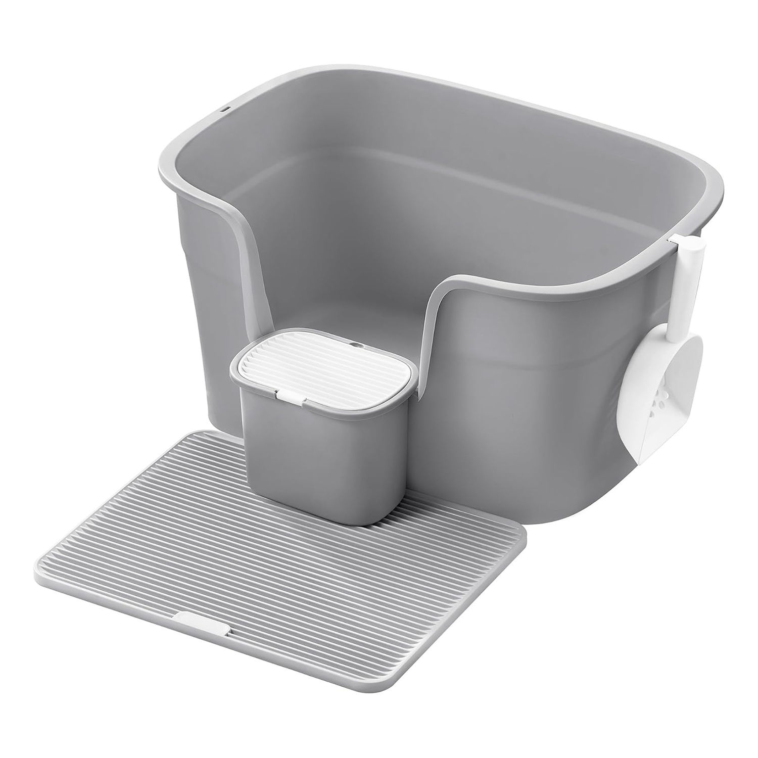 EXTRA LARGE CAT LITTER BOX WITH HIGH SIDES & SCOOP - GREY