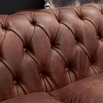 Genuine Leather Twin colour Chesterfield 3 Seater Sofa - Saloon Rum Curved