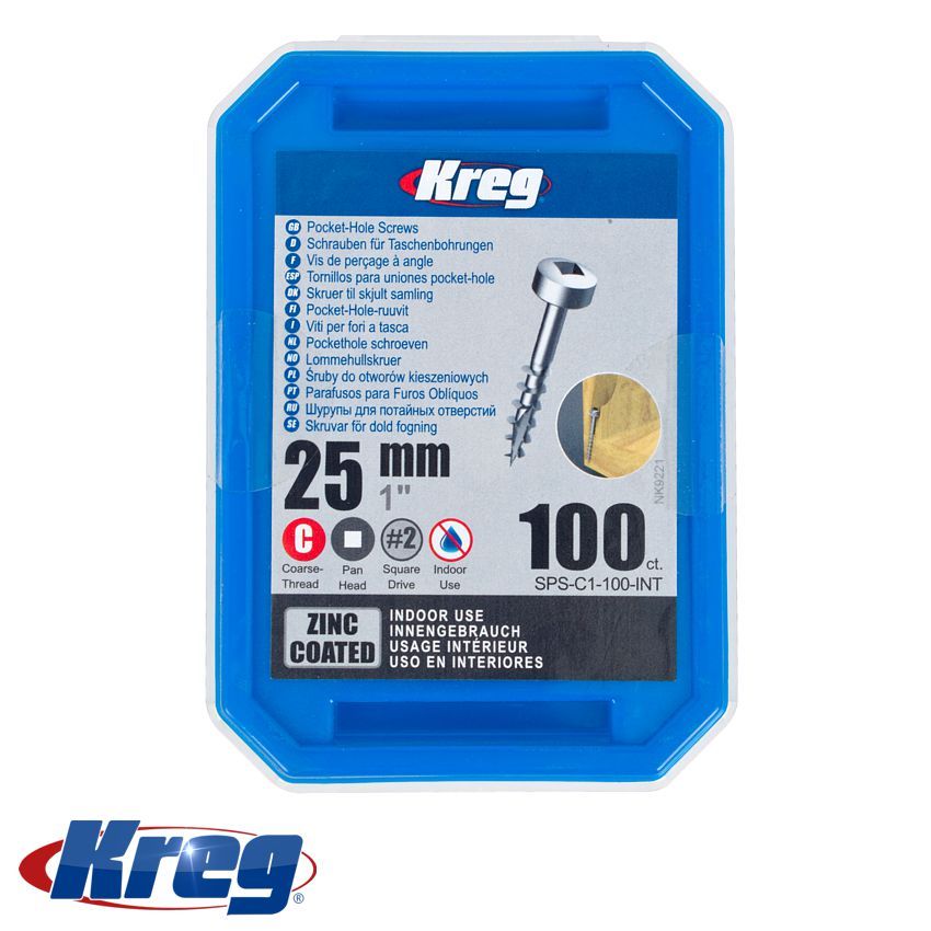 KREG ZINC POCKET HOLE SCREWS 25MM 1.00 7 COARSE THREAD PAN HEAD