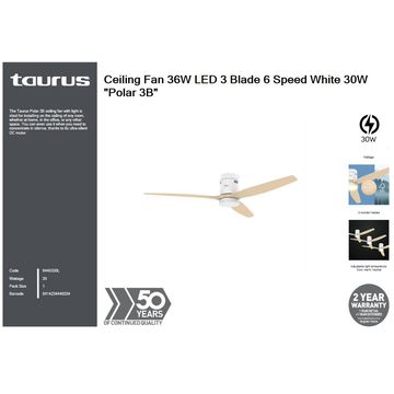 Taurus Ceiling Fan 36W LED 3 Blade 6 Speed White 30W  Polar 3B