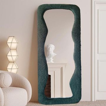 Full Length Standing Mirror 55 x 170cm Irregular Wavy Mirror - with Boucle Fabrics - Green
