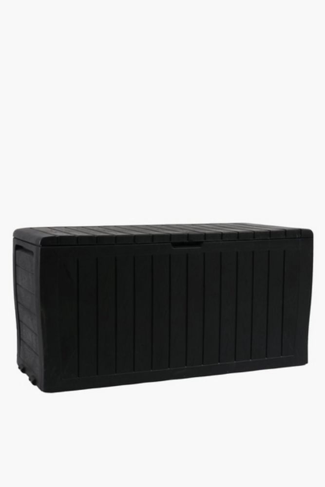 Outdoor Storage Box Black 115cm Weatherproof Plastic Chest with Wood-Look Finish
