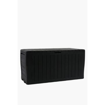 Outdoor Storage Box Black 115cm Weatherproof Plastic Chest with Wood-Look Finish