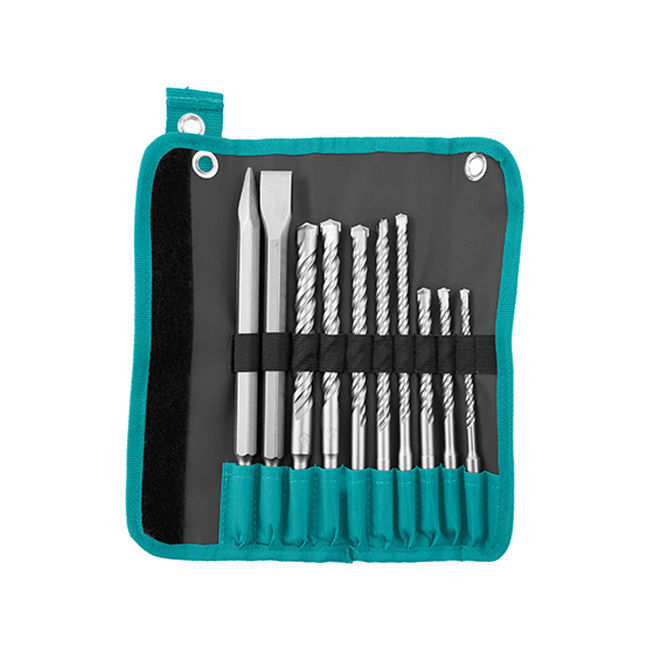 Total Tools Hammer Drill Bits And Chisels Set 10Pcs