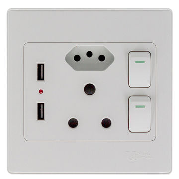 UNITED ELECTRICAL Double Wall Switch Socket With Euro + 2 USB Ports 4x4