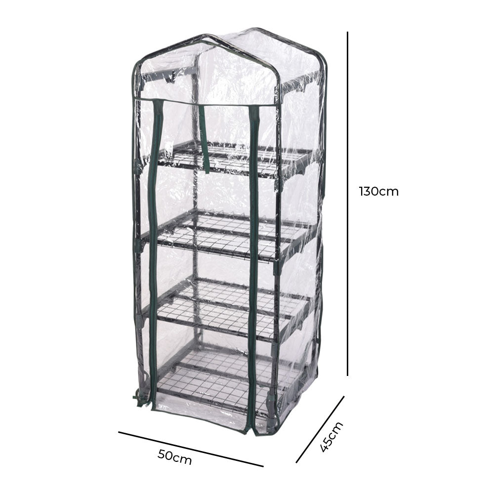Greenhouse with Transparent Cover, Rollable Door & 4 Tier Shelves