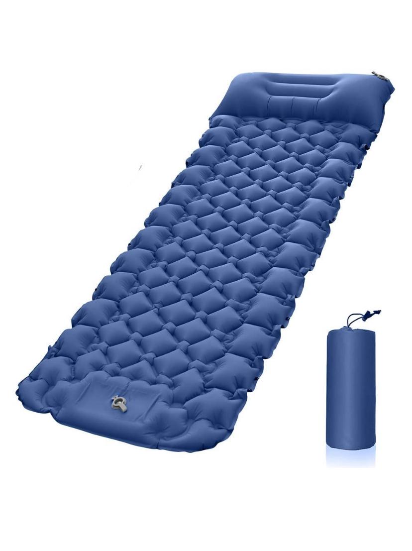 Inflatable Camping Sleeping Pad, Ultralight Portable Air Mattress with Pillow, Navy Blue