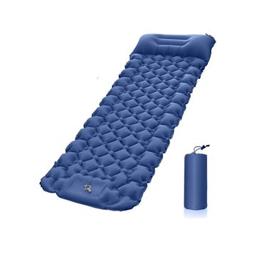 Inflatable Camping Sleeping Pad, Ultralight Portable Air Mattress with Pillow, Navy Blue