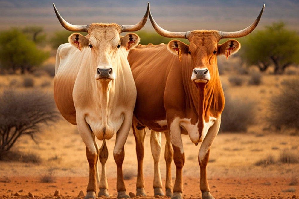 Canvas Wall Art - Two Boran cattle Standing - B1424 - [120 x 80 cm]