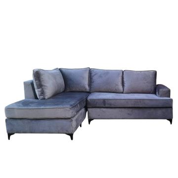 Nu Dekor - 3 Seater L-Shape Velvet Couch - Dark Grey