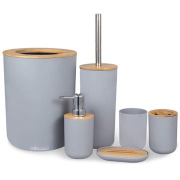 6Pcs Bathroom Accessories Set with Eco-friendly Lids - Grey