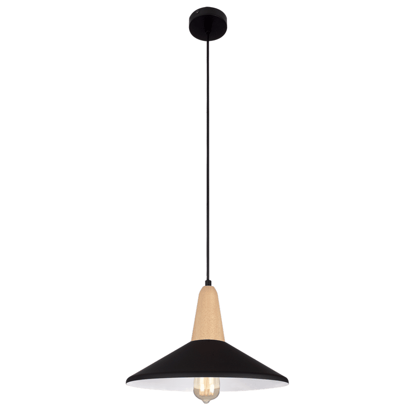 Metal and Wood Pendant with Black Metal Shade
