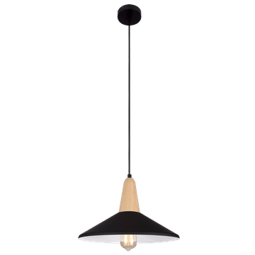 Metal and Wood Pendant with Black Metal Shade
