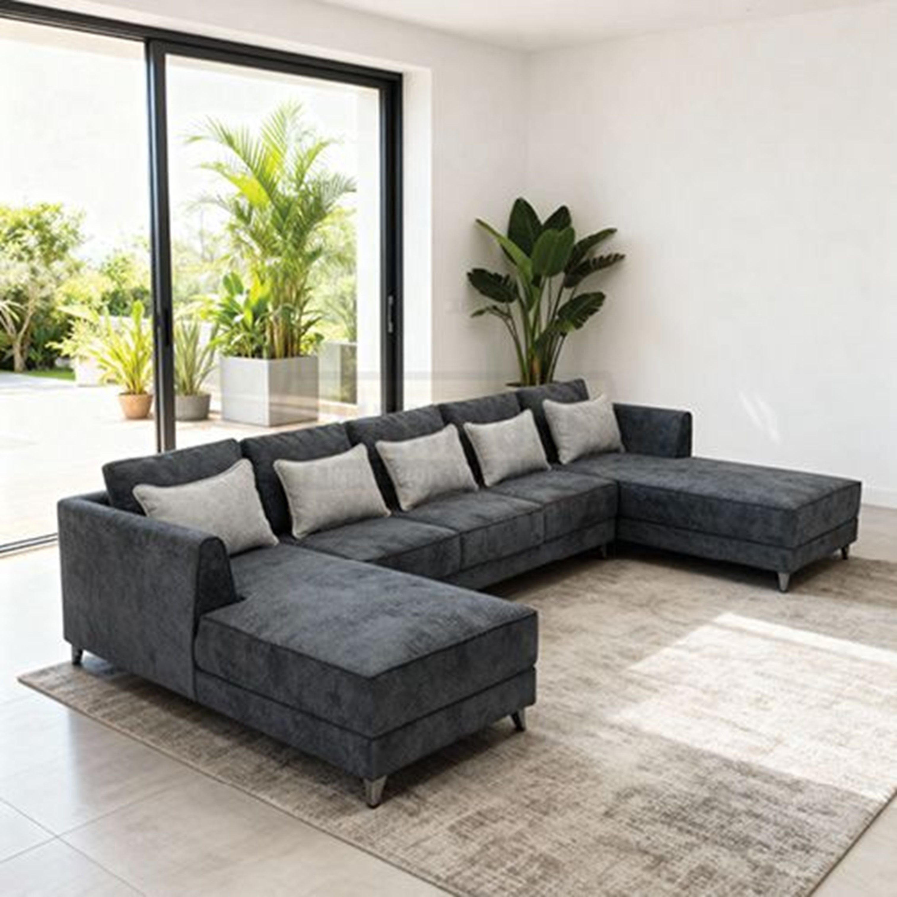 Madiega Furniture - Velvet Graphite U‑Shape Sofa