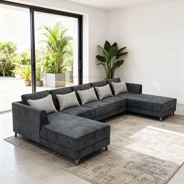 Madiega Furniture - Velvet Graphite U‑Shape Sofa