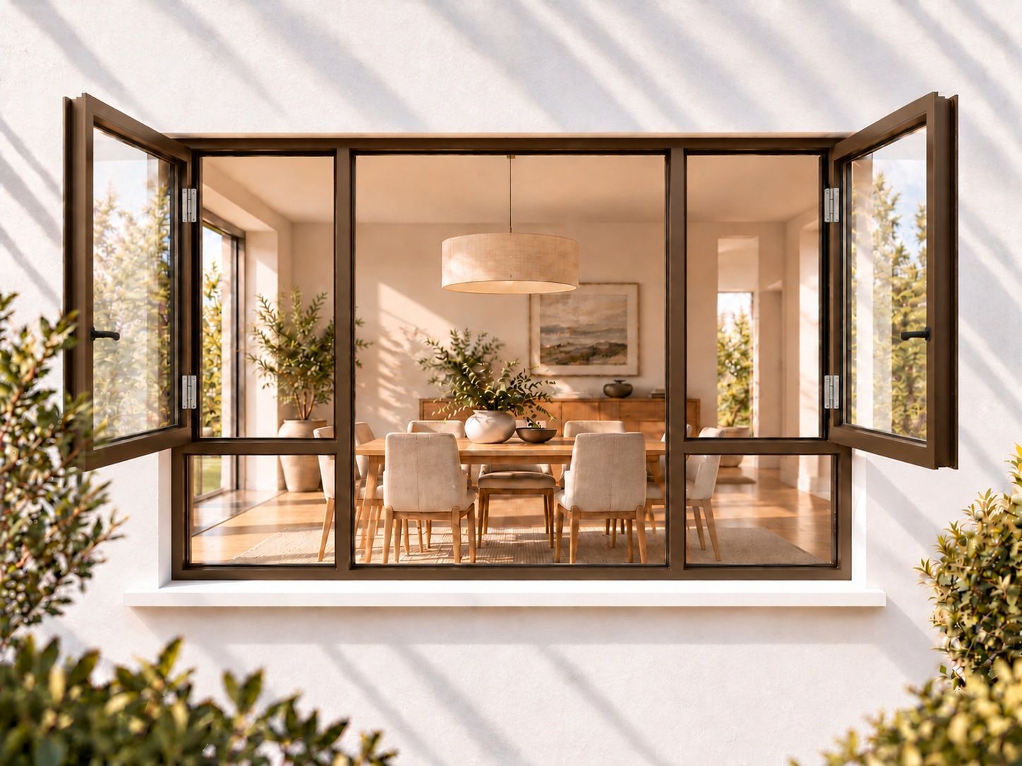 Kenzo Premium Side-Hung Aluminium Window - Bronze, 2400 1800 mm, Double Side Opener with Fixed Bottom Panes