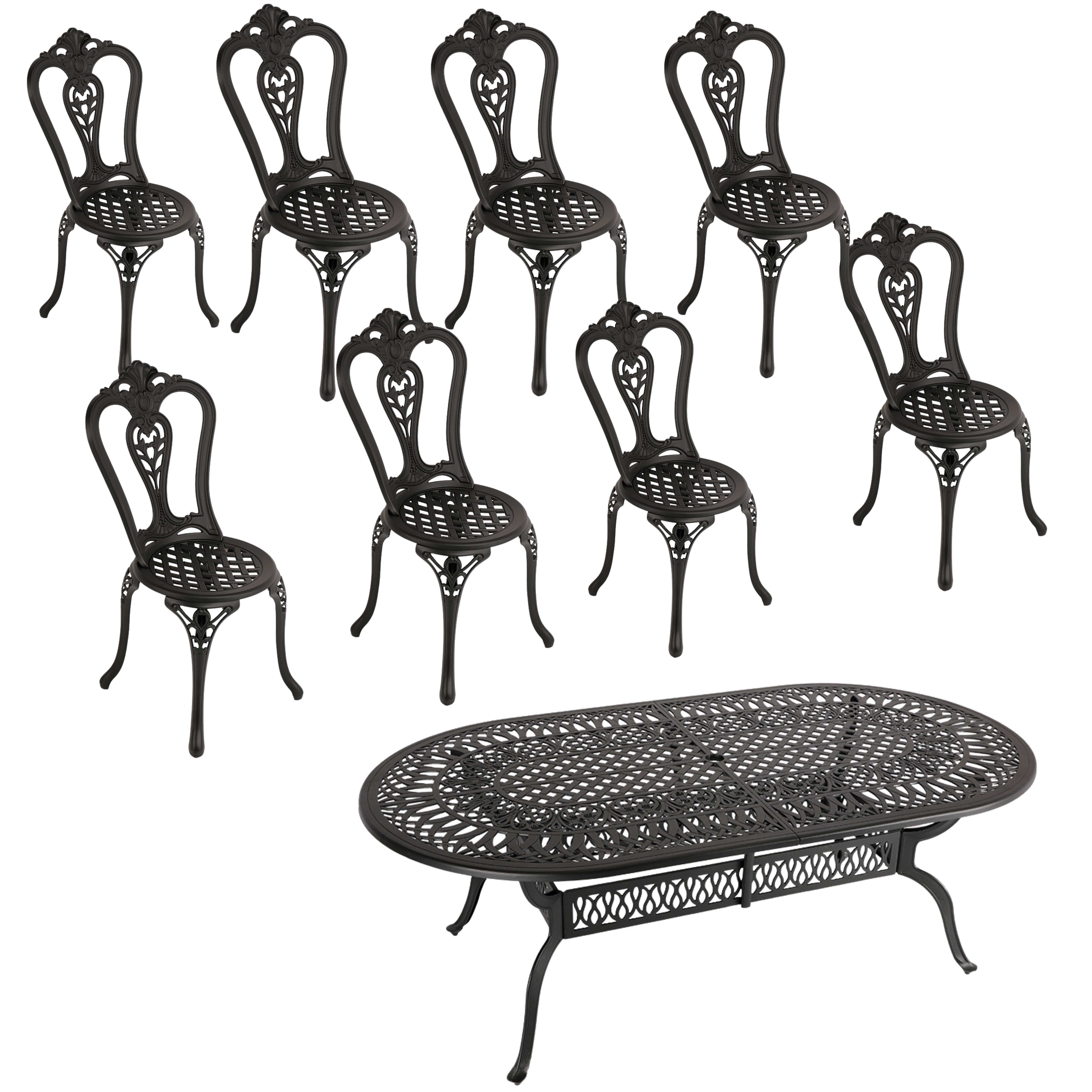 8 Seater - Victoria Aluminium Patio Set / Garden Furniture / Outdoor Dining Set     (8 Victoria Chairs with 214cm x 110cm  Oval Elizabeth Table) - BLACK