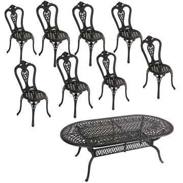 8 Seater - Victoria Aluminium Patio Set / Garden Furniture / Outdoor Dining Set     (8 Victoria Chairs with 214cm x 110cm  Oval Elizabeth Table) - BLACK