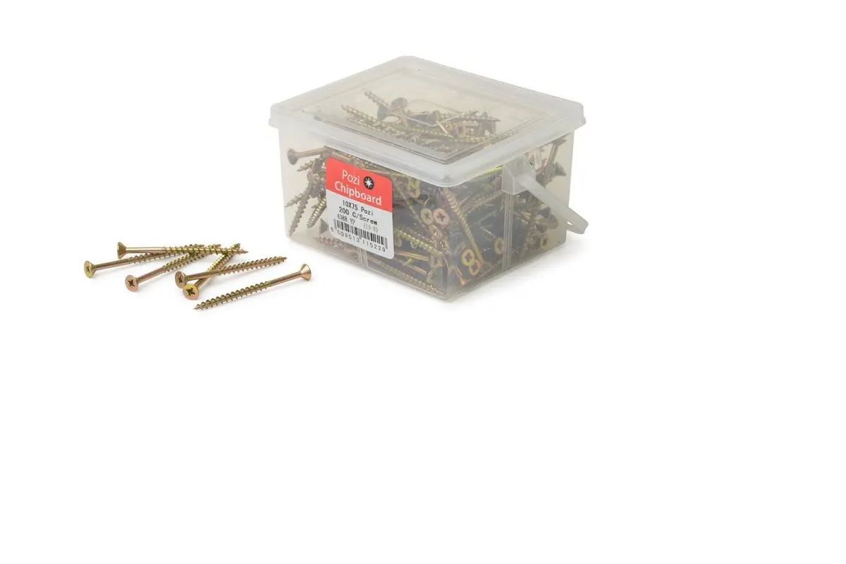 Chipboard Screws, Pozi, No.10, 5mm x 75mm, 200 Pieces BY WOODLY