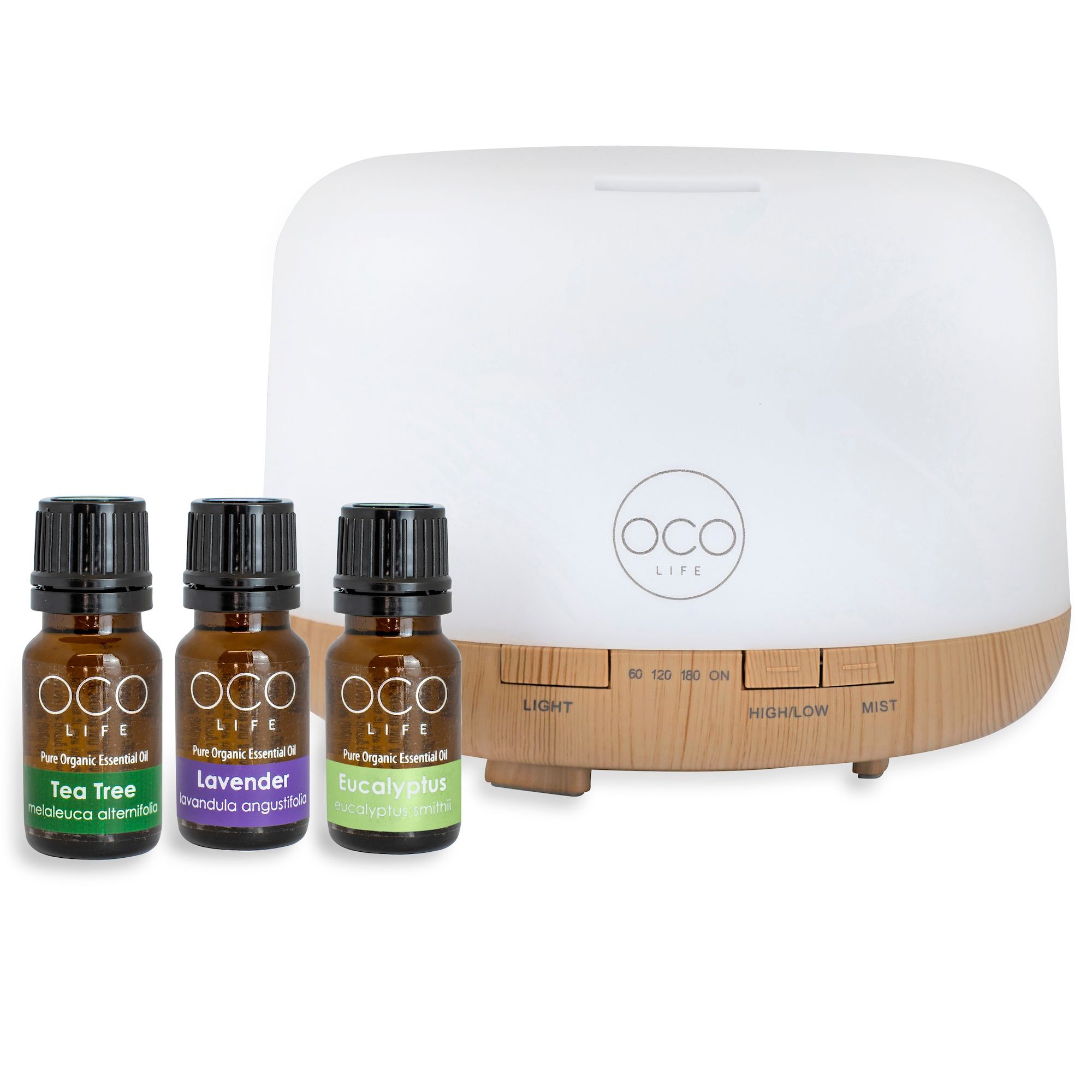 OCO Life Cool Mist Diffuser 500mls and Home Essential Kit 3 Oils