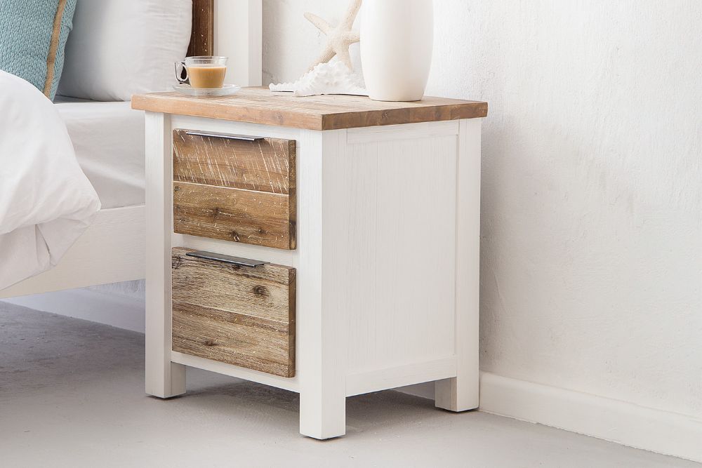 WALDORF PEDESTAL SOLID ACACIA WOOD COASTAL BEDSIDE TABLE