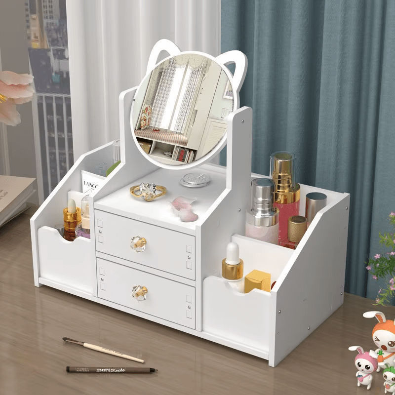 Luxury White Round Mirror Cosmetic Storage Box