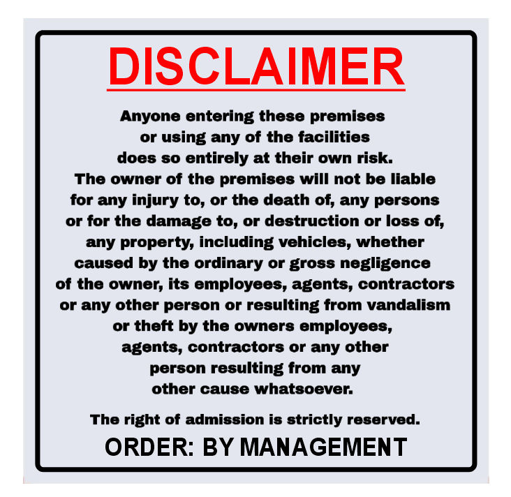 Disclaimer Notice Sign Board - Durable ABS Plastic Warning Sign
