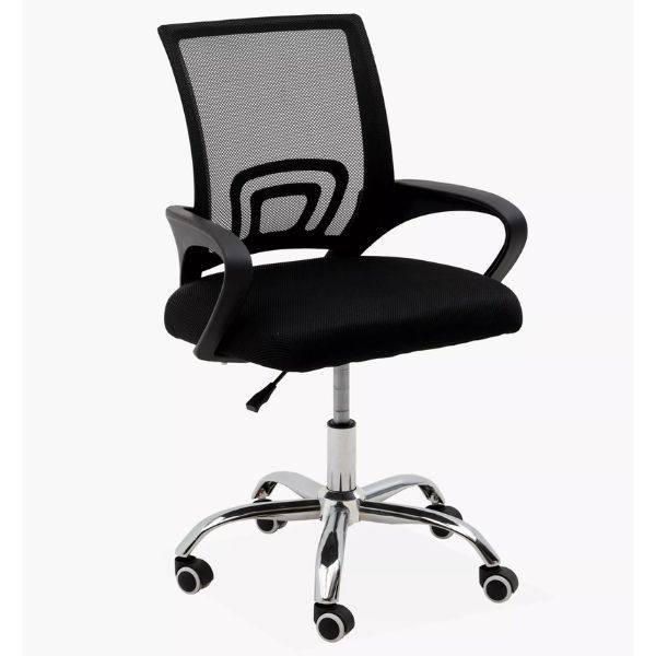 Black Mesh Office Chair with Adjustable Height and Chrome Base