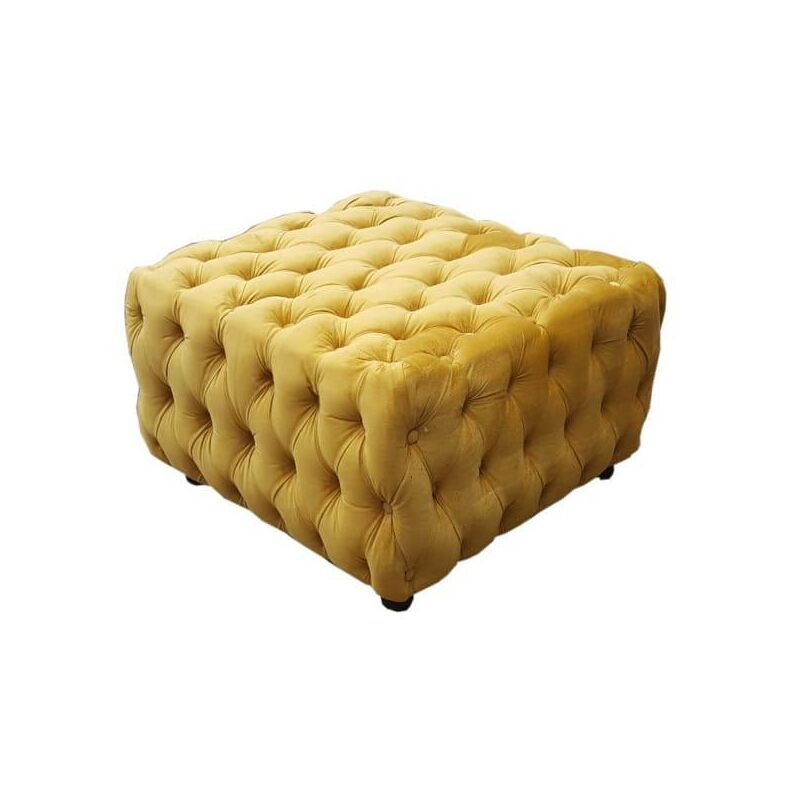 Ottoman with deep buttons like Chesterfield – Tufted velvet ottoman – Gold Velvet