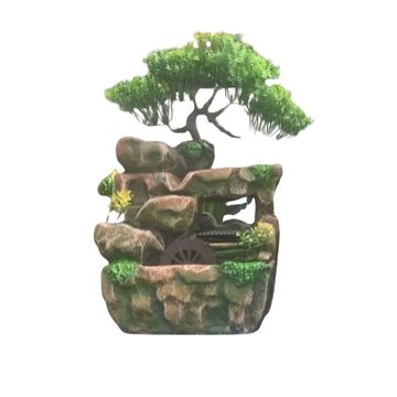 Artificial Bonsai Tree with Rock Waterfall Design, Decorative Plant with Water Wheel, Tabletop Zen Garden