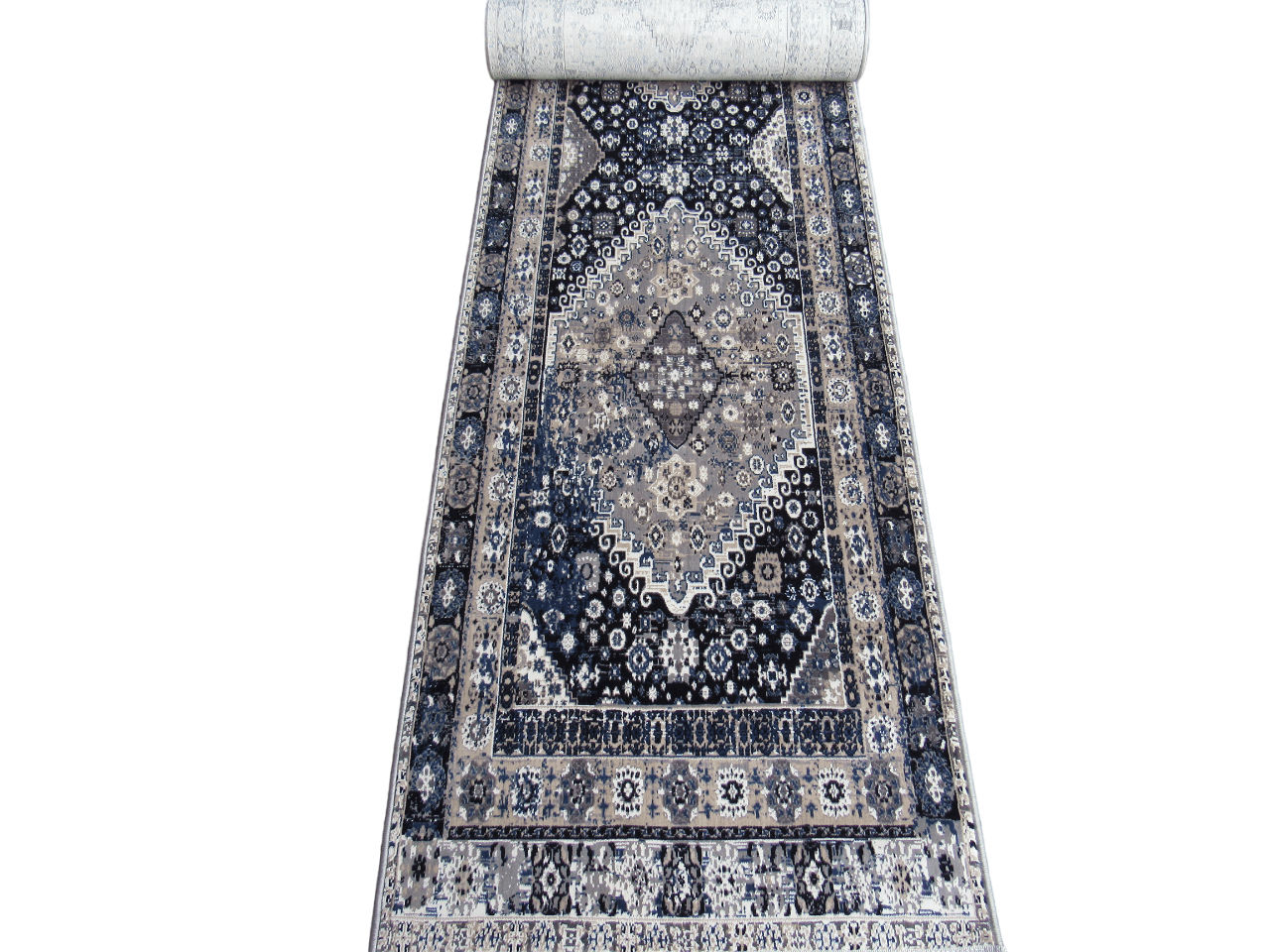 BK Carpets & Rugs   – Vintage Inspired Heriz Runner – Blue , Grey & Beige - 80cm x 5m