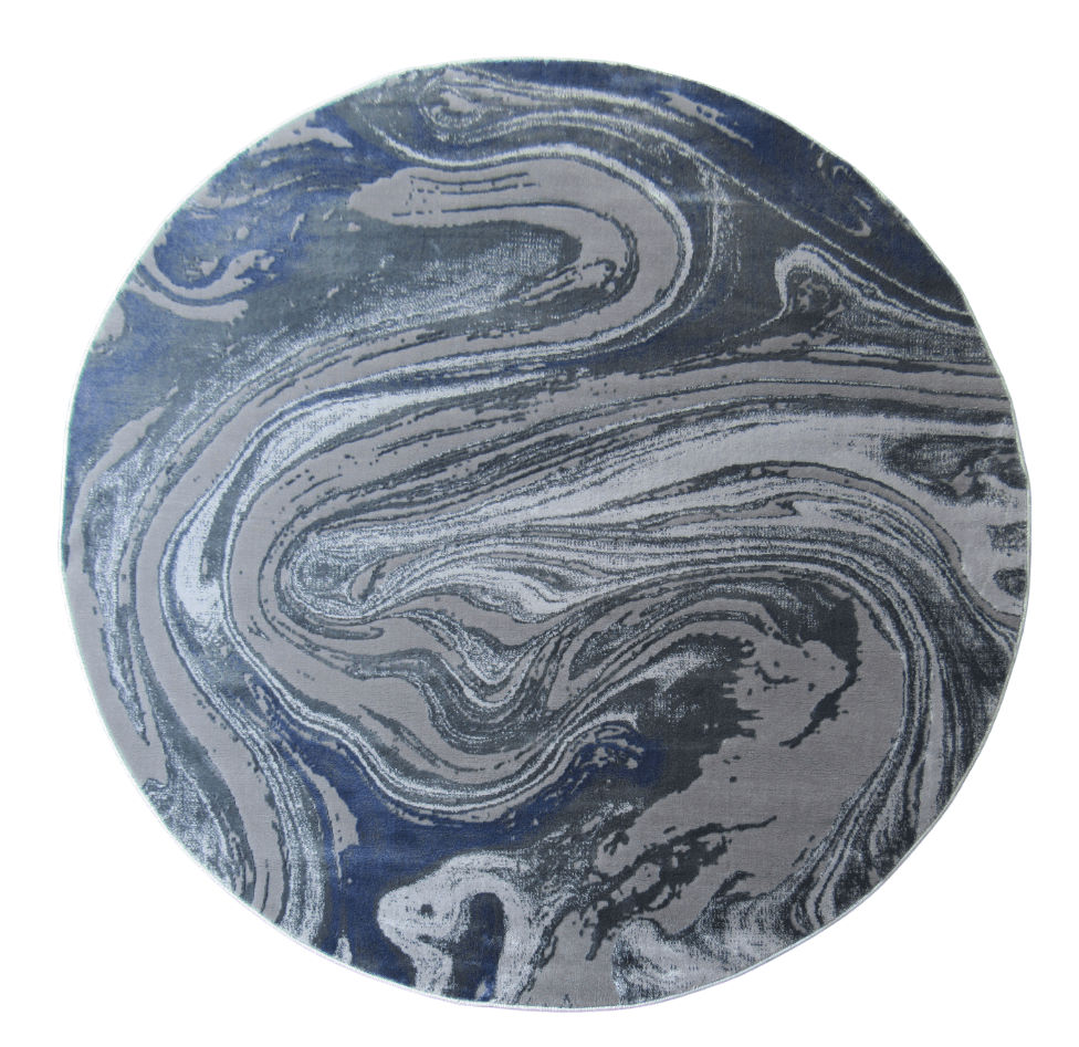 BK Carpets & Rugs – Modern Galaxy Round Rug – Dark Grey & Light Blue - 2m x 2m