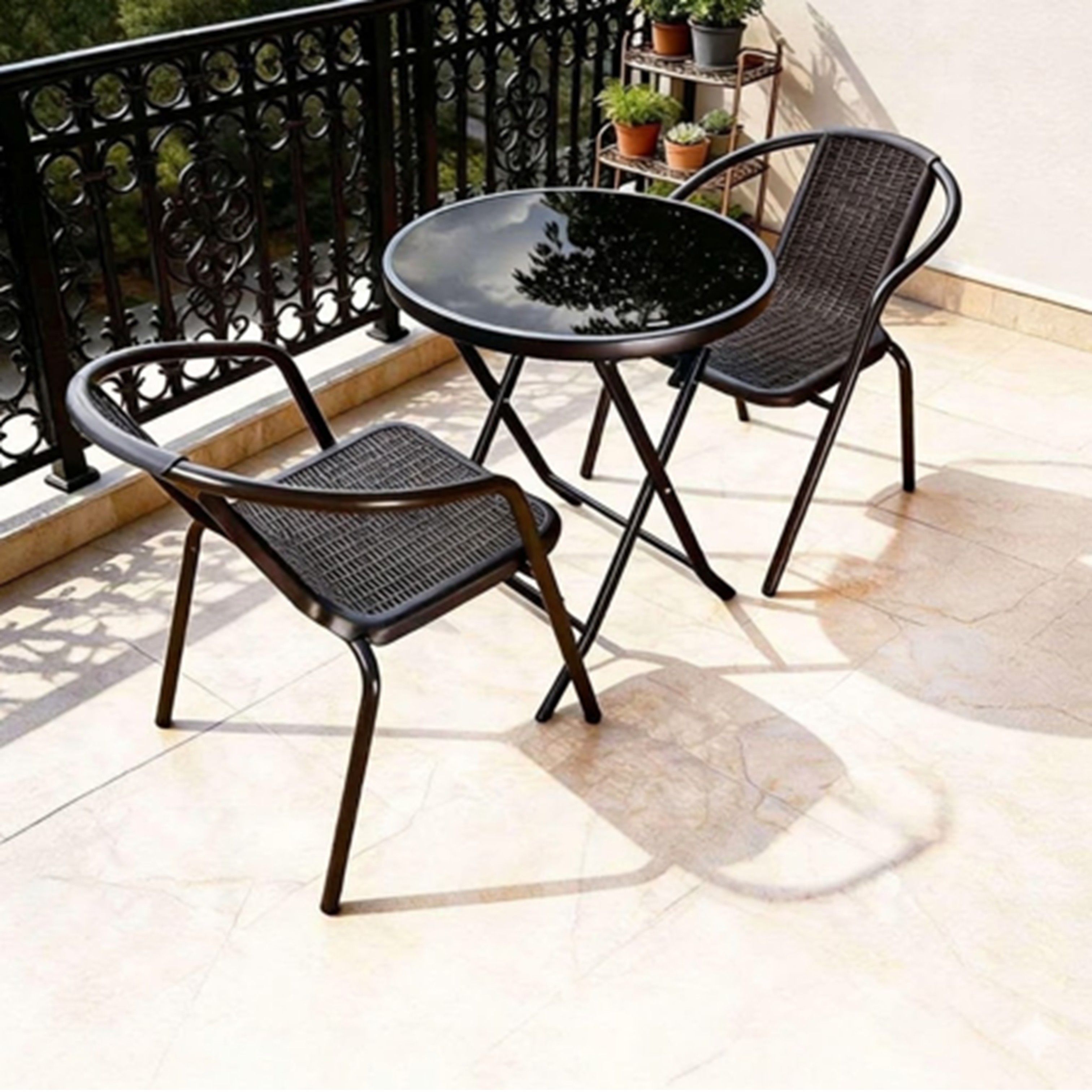 Madiega Furniture - 3-Piece Folding Bistro Set with Tempered Glass Table and Resin Armchairs