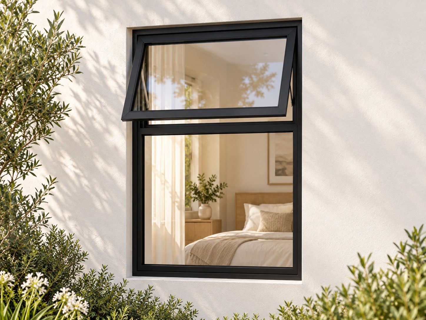 Kenzo Premium Top-Hung Aluminium Window - Black, 600 900 mm, Small Upper Opener with Large Fixed Lower Pane, Clear Glass