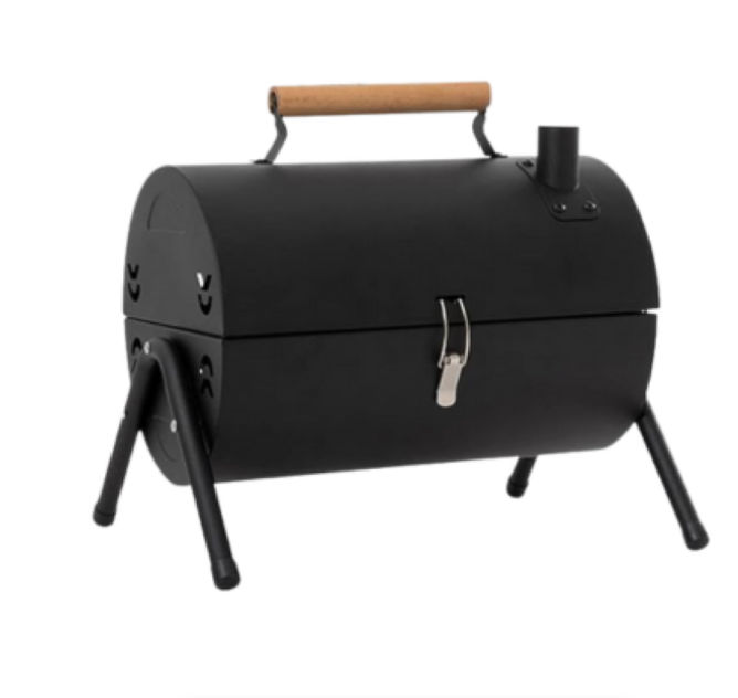 Black Charcoal BBQ Grill Durable Double Sided Portable Grill With Wooden