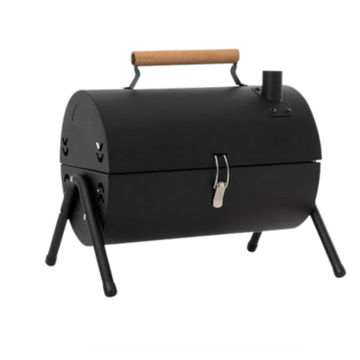 Black Charcoal BBQ Grill Durable Double Sided Portable Grill With Wooden