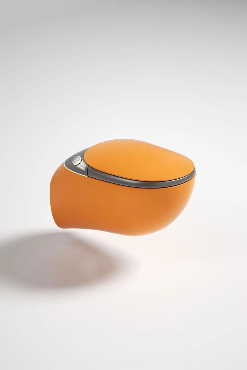 Aura-Sleek Smart Wall-Hung Commode- Orange