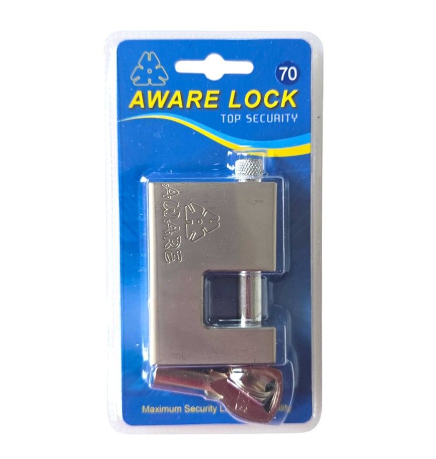 AWARE - Insurance Padlock - Brass Mechanism Hardend Steel Body - 70mm