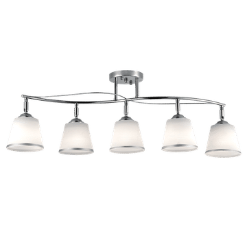 Polished Chrome Chandelier with Silver Trimmed White Glass Adjustable Arm
