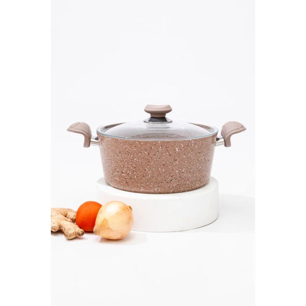 OMS 26cm Brown Granite Deep Casserole – Non-Stick Cooking Pot for Everyday Meals