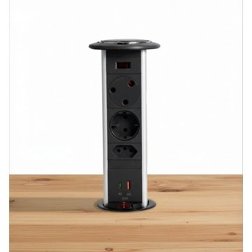Powerlogic MK445 (Round Top) Pull up Multiplug with Fast 45W USB C Charger - Black