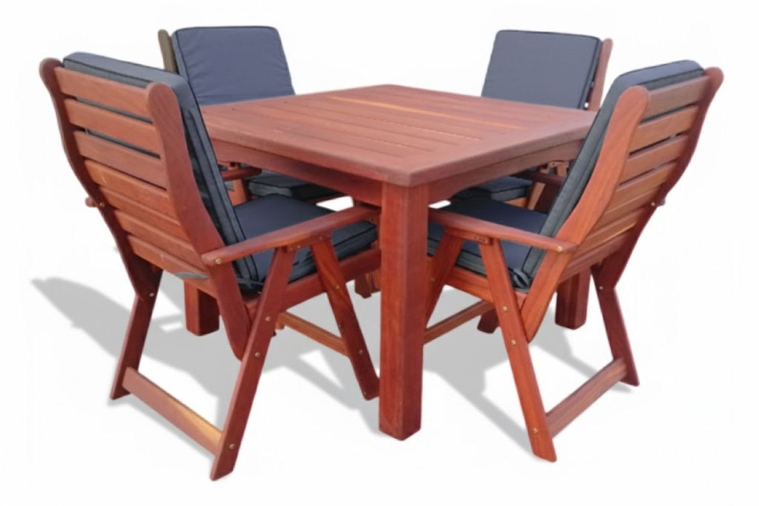 Zambezi Teak Patio Dining Set 4-Seater 1100mm x1 Table x4 Highback Chairs (Charcoal Cushions)