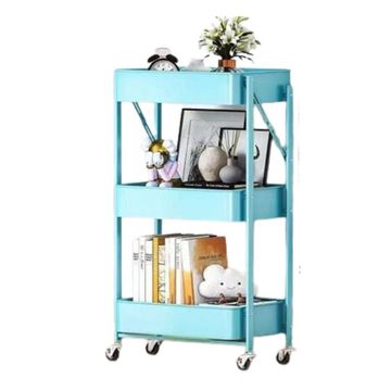 3-Tier Rolling Storage Cart, Blue, with Wheels